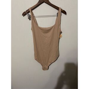 Brand New Popilush Women's Size Large Tan Nude Sleeveless One Piece Bodysuit